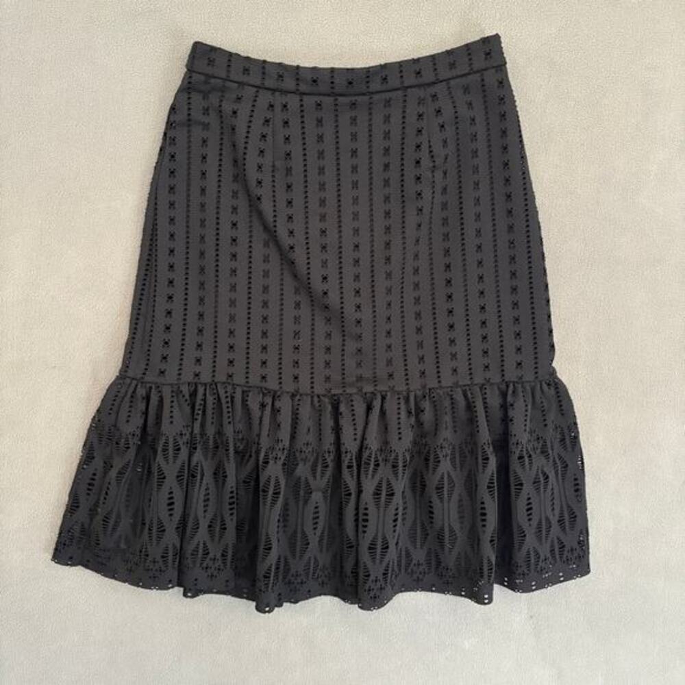 Anthropologie Moulinette Soeurs Black Ruffle Eyelet Lace Trumpet Skirt Small